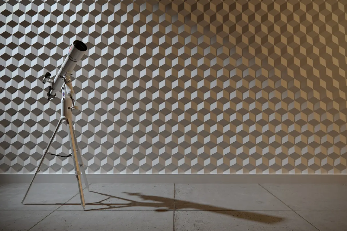 Telescoop voor een 3D-wand met isometrische kubussen